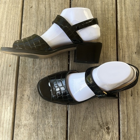 Ipanema Black Croc Leather Sandals Size 9 – Square Toe, Block Heel, Y2K - Picture 2 of 10